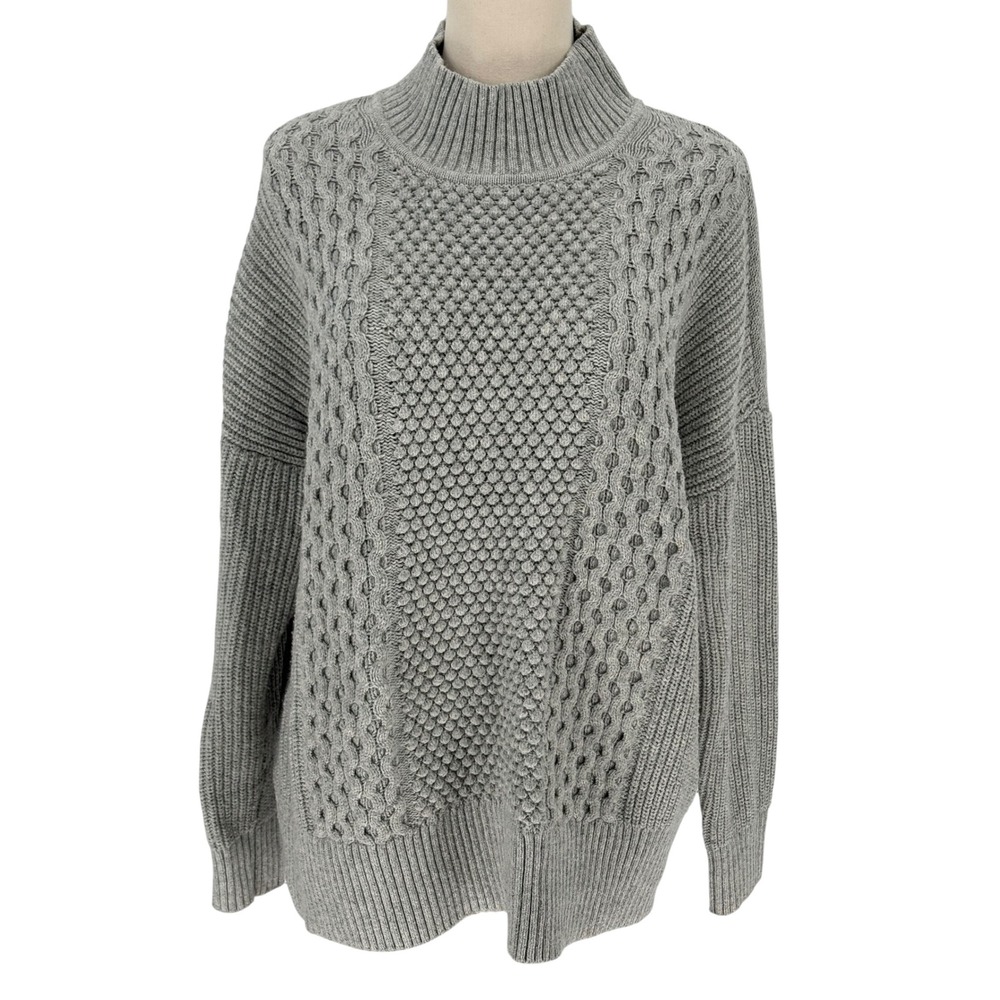 Gap Cable Turtleneck Heather Grey Mixed Knit Mock Neck Sweater Medium